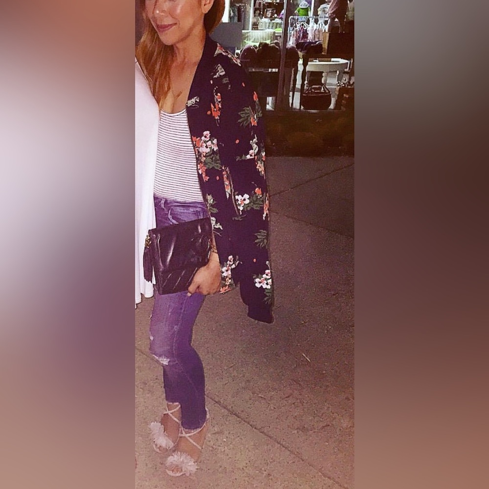 Zara Blue Floral Jacket in Size Large